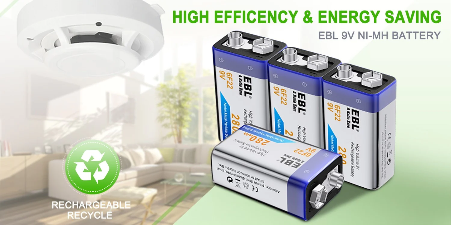 EBL LN-8171 9V 6F23 RECHARGEABLE Battery NIMH Fast charging Battery 280mAh for Camera Flashlight