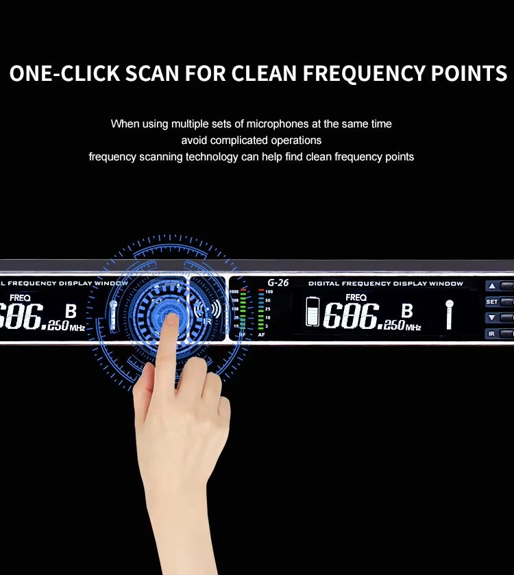 XTUGA G26 true diversity microphone with one-click frequency scanning technology for clear audio performance