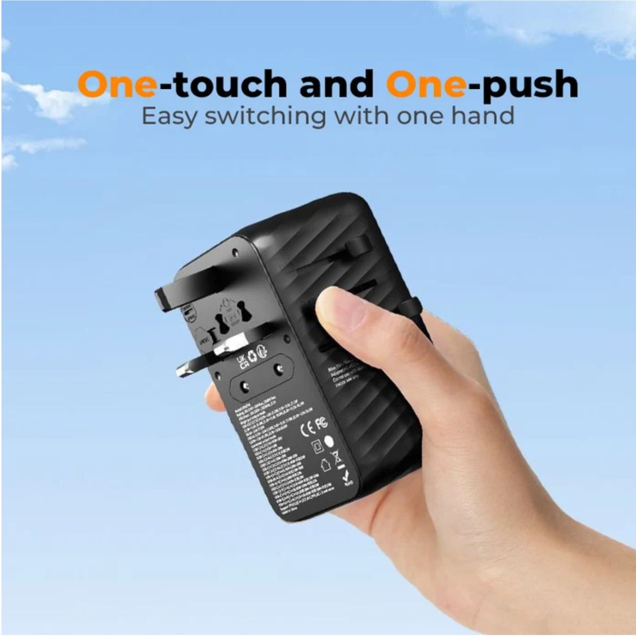 TESSAN TS-656EFW 85W Universal International Travel Adapter with Built-in USB-C Cable