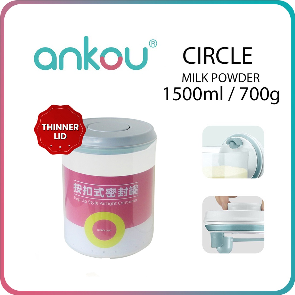 Ankou Airtight 1 Touch Button Milk Powder Storage Container with Scoop and Holder 1500ML Round &amp; Square