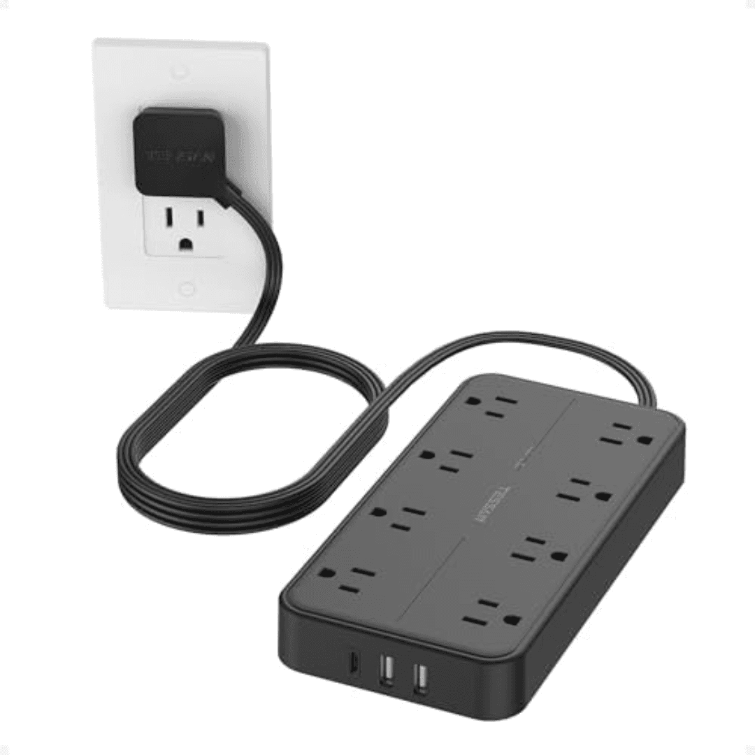 TESSAN TS PS02AUS Flat Plug Extension Cord Power Strip with USB Ports Ultra-thin Design Universal Compatibility Travel-friendly Surge Protection
