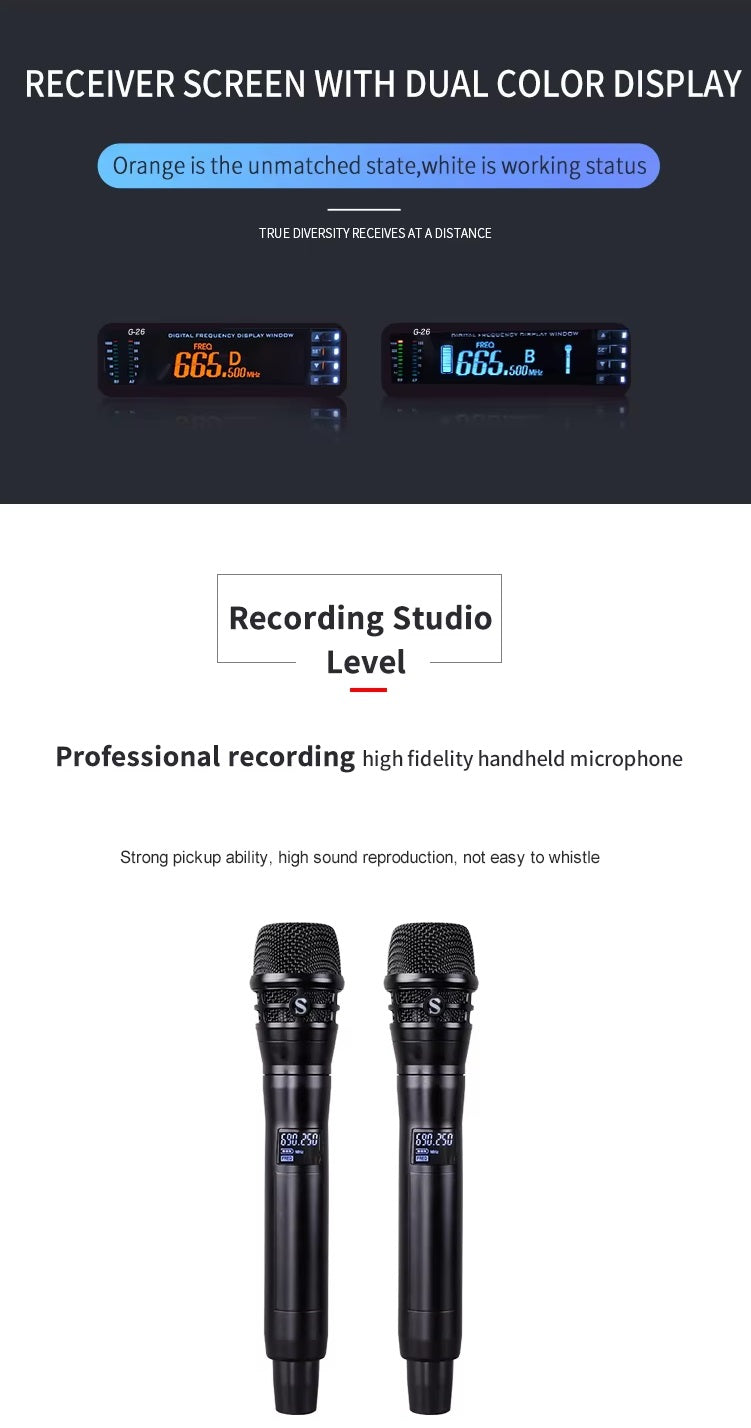 XTUGA G26 true diversity microphone system with dual color display for professional recording