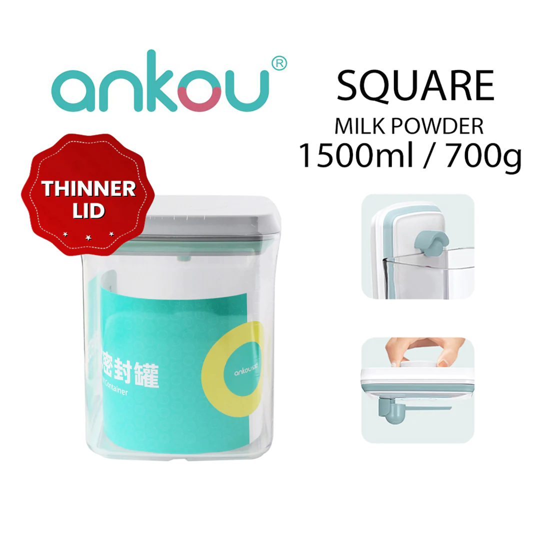 Ankou Airtight 1 Touch Button Milk Powder Storage Container with Scoop and Holder 1500ML Round &amp; Square