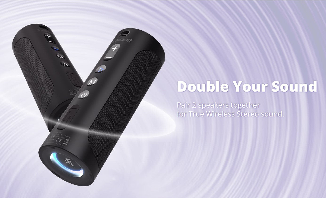 Tronsmart T6 Pro Bluetooth Speaker Patented SoundPulse™ Technology Upgraded Cylindrical Design Three EQ Effects LED Lighting Effects Built-in Powerbank IPX6 Waterproof RGB Lighting 24H Playtime Type-C Charging 45W Portable Bluetooth Speaker - VMI DIRECT