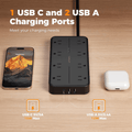 TESSAN TS PS02AUS Flat Plug Extension Cord Power Strip with USB Ports Ultra-thin Design Universal Compatibility Travel-friendly Surge Protection