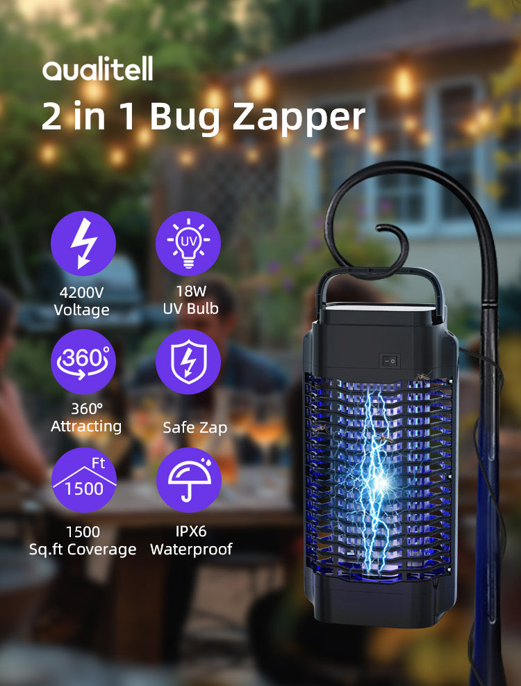 18W waterproof bug zapper with 360-degree attracting feature for outdoor use