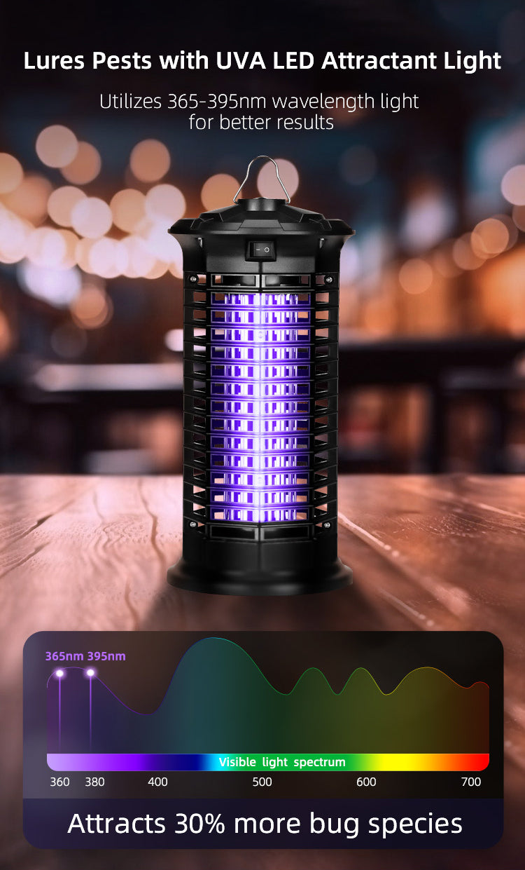 18W waterproof bug zapper with UVA LED light for enhanced pest attraction