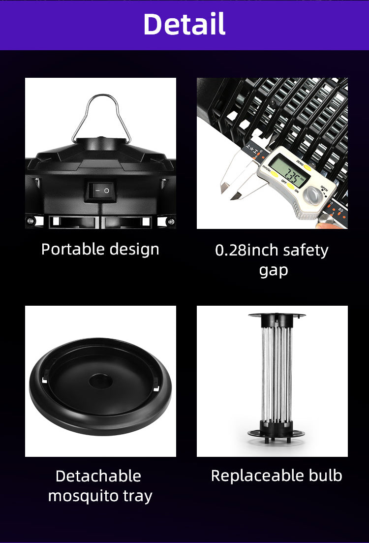 18W waterproof bug zapper with portable design and detachable mosquito tray for easy cleaning
