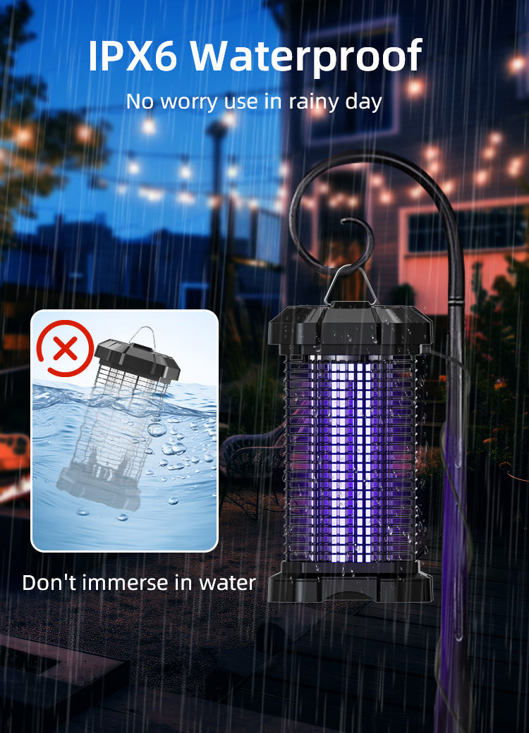 18W waterproof bug zapper with IPX6 design for outdoor use in rainy conditions