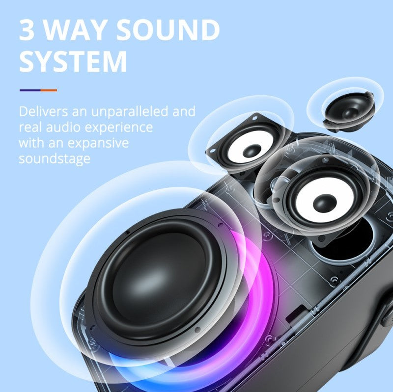 Tronsmart Halo 100 Portable Party Speaker 3-Way Sound System Splendid Lighting Effects Ultra Portable with Handle 18 Hours of Playtime Stereo Pairing Personalize Audio Effects via App Dual Audio Modes Party Speaker 60W Strong Power IPX6 Waterproof - VMI