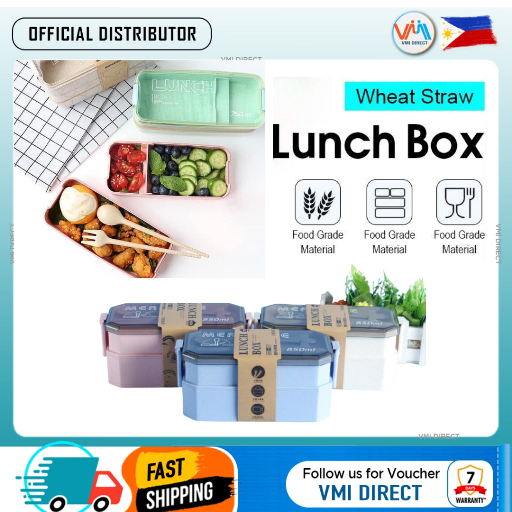 Lunch box 2Layer Portable flat lid container plastic bento Microwavable Lunchbox with spoon and fork