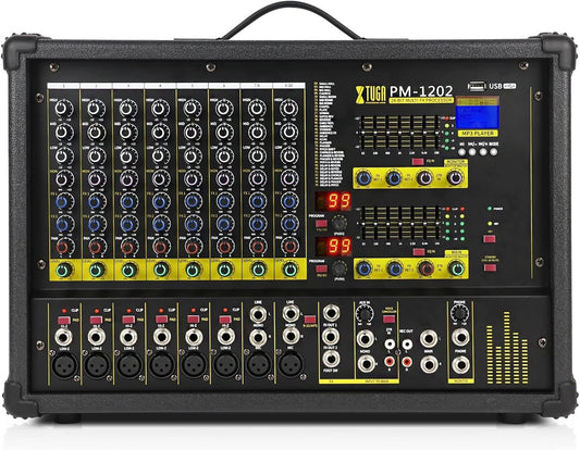 XTUGA PM1202 900W 10 Channel Stage Bluetooth Ready Power Mixer 24Bit Multi-FX Processor Dual 99 DSP