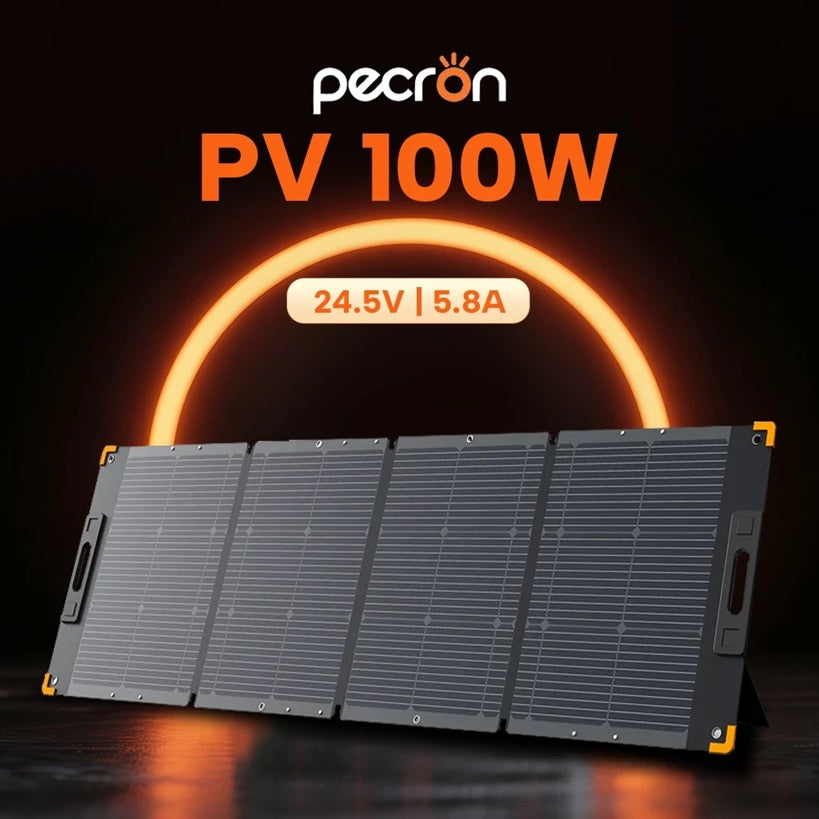 PECRON PV100 100W Portable Solar Panel Waterproof IP67 Splash Prevention for E300LFP/E500LFP/E600LFP/E1500LFP RV Outdoor Travel Camping - VMI Direct