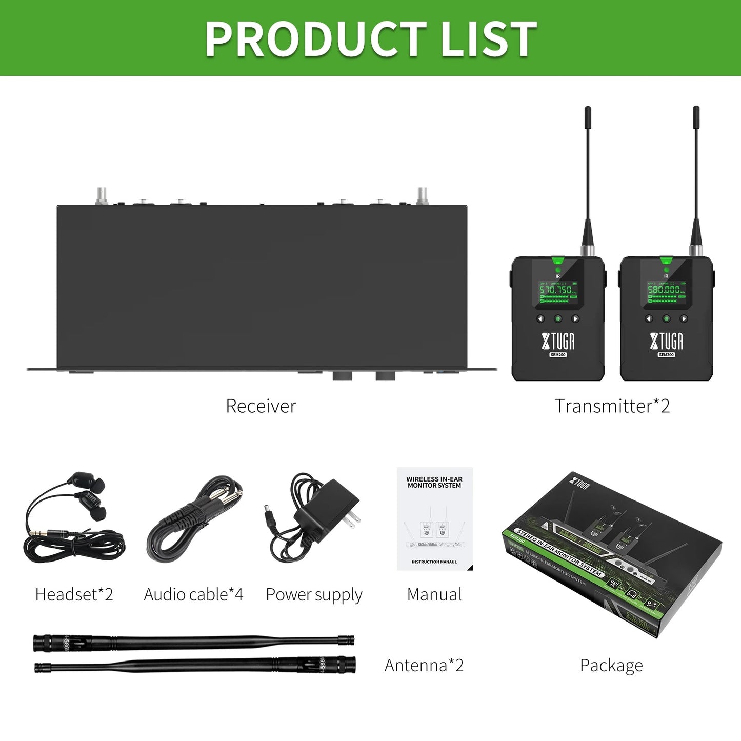 XTUGA SEM200 UHF Stereo Wireless In Ear Monitor System