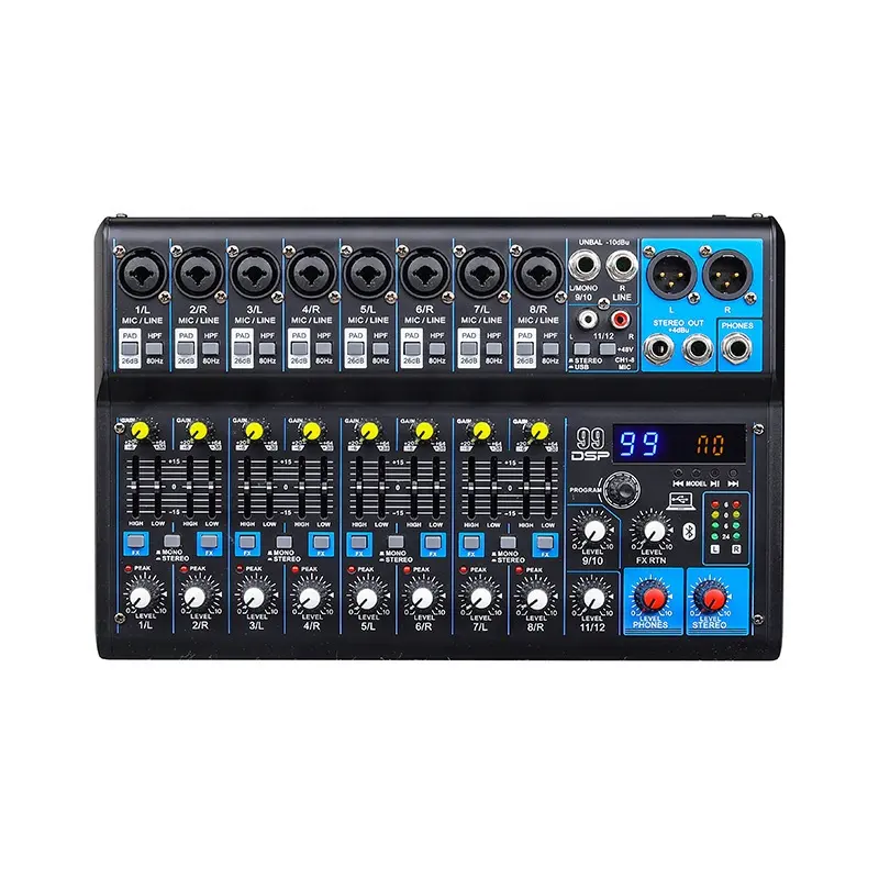 XTUGA MGA12 Series 99DSP12 Channel 48v Power Supply USB Audio Mixer DJ mixer Mini Audio Mixer Sound mixer 12channel audio mixer Bluetooth USB audio mixer Bluetooth