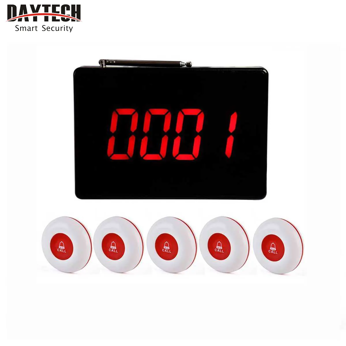 DAYTECH P4 Wireless Calling System Waiter Service Restaurant Hotel Hospital Nursing Home 1Panel Signal Receiver With 5 Waterproof Call Buttons VMI Direct