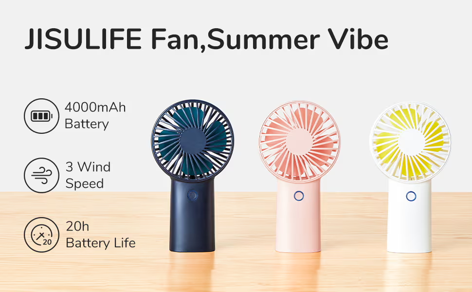 JISULIFE F2B Portable Handheld Fan 4000mAh Rechargeable USB Mobile Mini Hand-Held Desktop Desk Table Pocket Quiet Desk Fan Pocket Fan