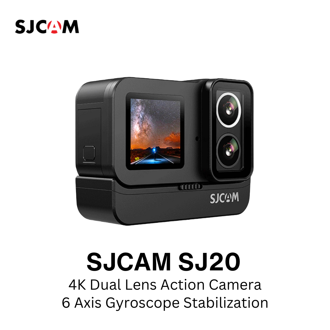 SJCAM SJ20 and Pro Kit Dual Lens Action Camera 4K Resolution Video 6 Axis Gyroscope Stabilization Wifi 16ft Waterproof Large Aperture Best Night Vison Type C Dual Screen Digital Zoom X8 Action Camera for Live Streaming Time Lapse Sports and Action Camera