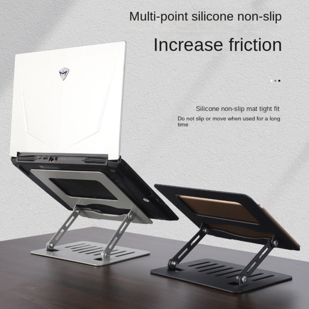 A303 Portable Aluminum Alloy+Stainless Steel+Silicon Adjustable Laptop Stand Silver Anti-Skid Ergonomic Multi-Level Design Foldable Heat Dissipation Laptop Stand Tablet Holder for 10-17 inches Devices, Laptop Macbook,iPad,Tablet,Smartphone,Book Etc.-VMI