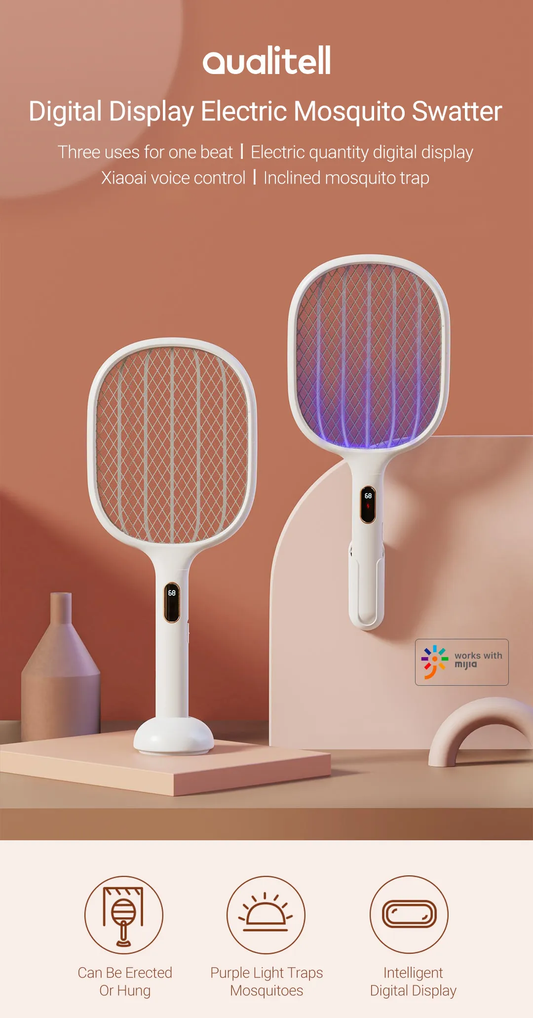 Xiaomi Qualitell S1 Electric Mosquito Killer Swatter Trap Rechargeable ( 2000mAh ) Mosquito Racket Insect Killer Fly Swatter Electric Mosquito Repellant with Purple Light - VMI Direct
