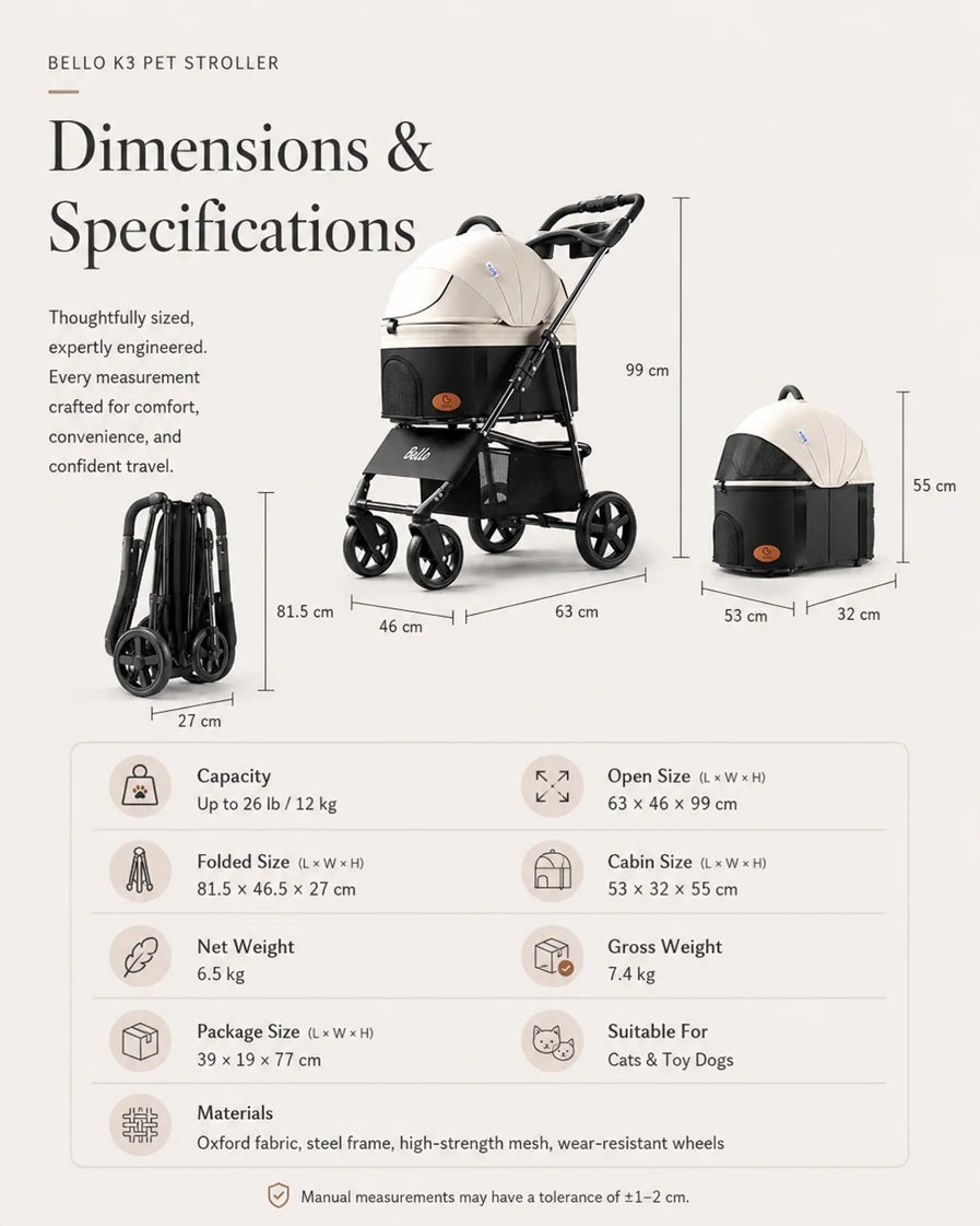 Bello SP02FD Detachable Portable Pet Stroller Dog Cat Cart Foldable Carrier Cage Trolley VMI Direct