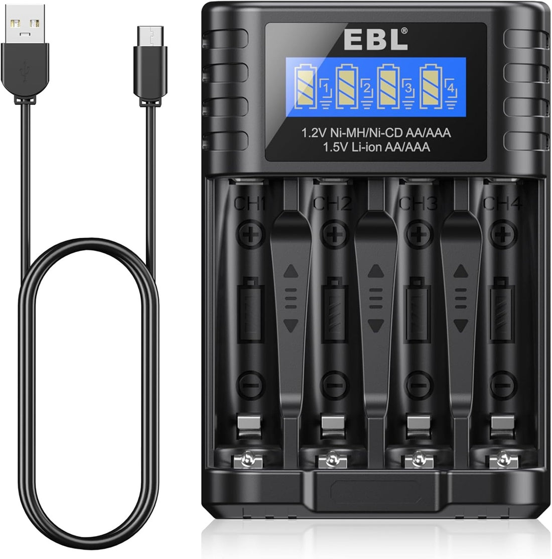 EBL MYMYC0006AEB 1.5V AA AAA Rechargeable Lithium Battery Charger with LCD Display