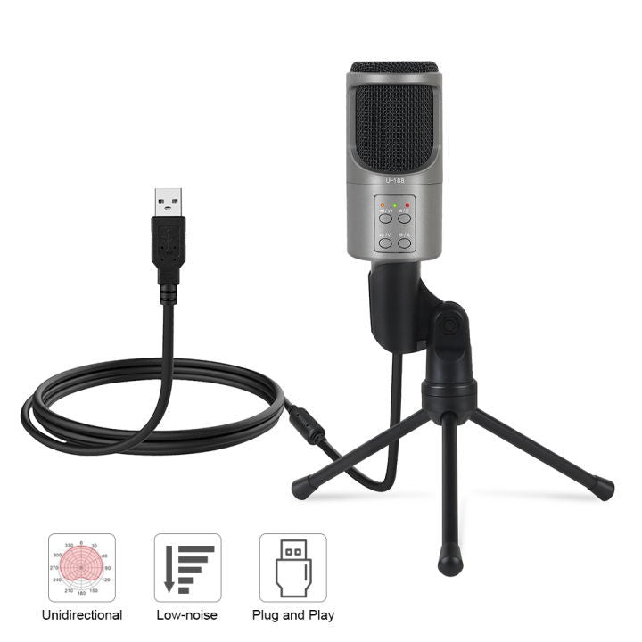 XTUGA U188  USB Condenser Microphone Desktop Computer Recording Microphone with Noise Reduction VMI