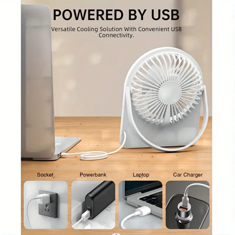 3Life S194B USB Desk Fan Small Personal Fan 3 Speeds Wind Portable Quiet