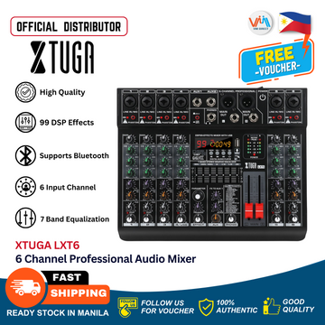 XTUGA LXT6 DJ Mixer 6 Channel Multipurpose Professional Audio Mixer Support Bluetooth USB MP3 Playback Built in 99 DSP