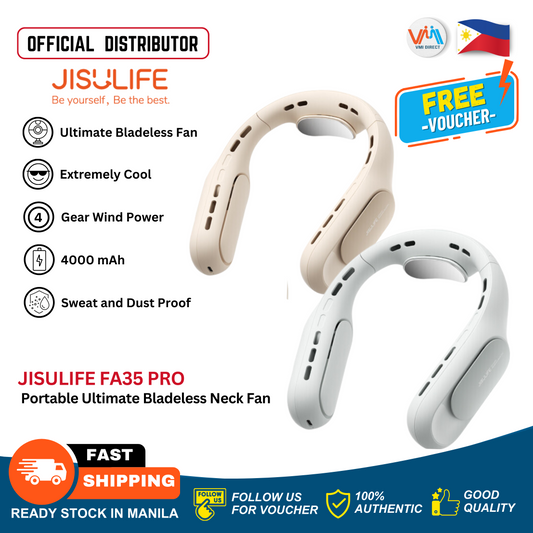 JISULIFE FA35 Pro Portable Ultimate Bladeless Neck Fan Handsfree with 4 Turbines 4000mAh USB Rechargeable Hanging Personal Fans Type C Quick Charge Comfortable Wearing Skin friendly Dust Proof Sweat Resistant for Travel Commute School Work - VMI Direct