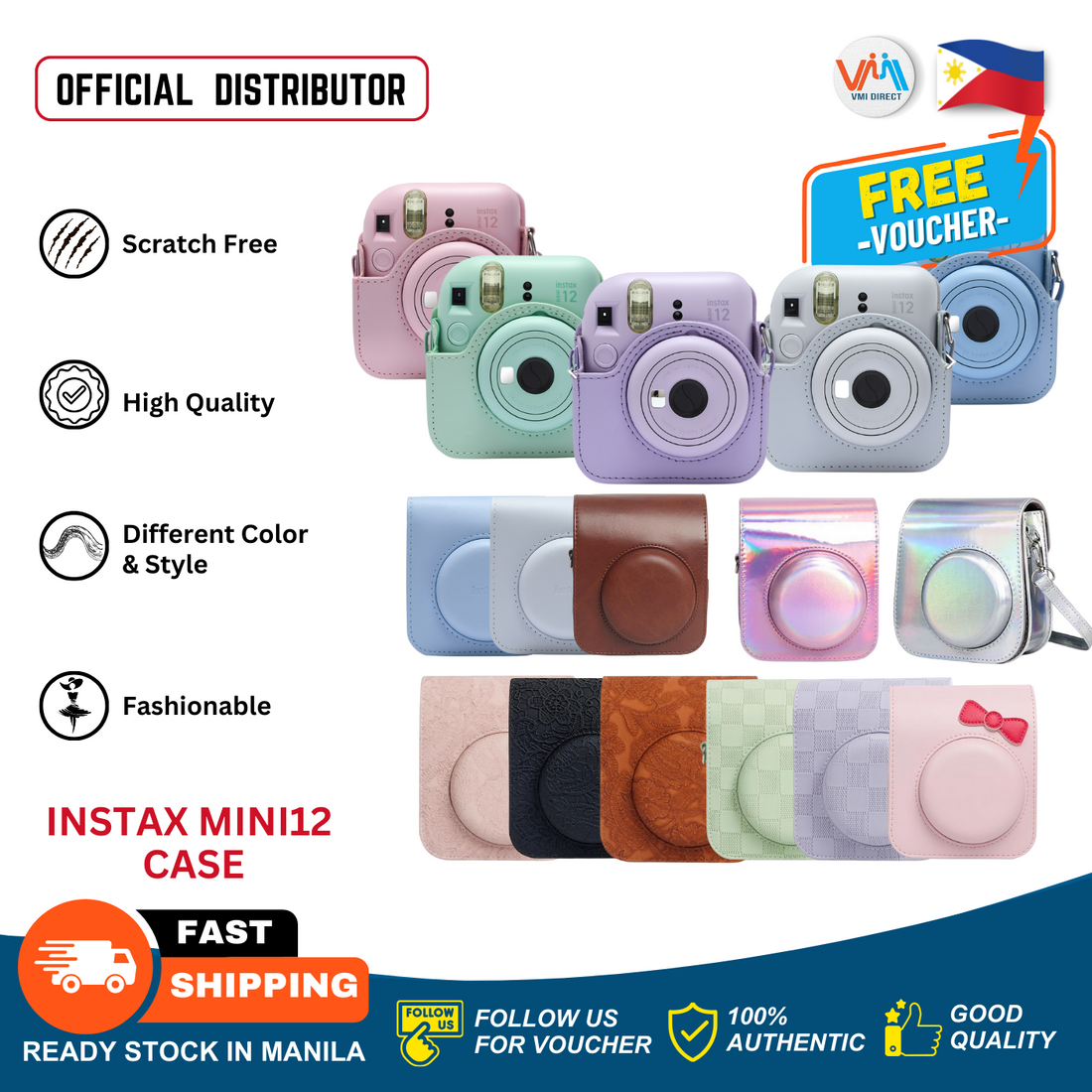 Leather Checkered Carve Iridescent, Cloud and Braid Style Camera Bag Made For FUJIFILM Instax Mini 11 Mini 12