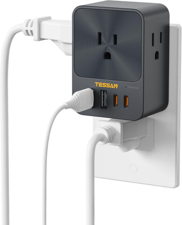 TESSAN FW01US00 Wall Outlet Extender with 4 USB (30W 2 USB C) Surge Protector Multi Plug Outlet Expander with 3 Socket Splitter, Wide Spaced Multiple Plug Extension VMI Direct
