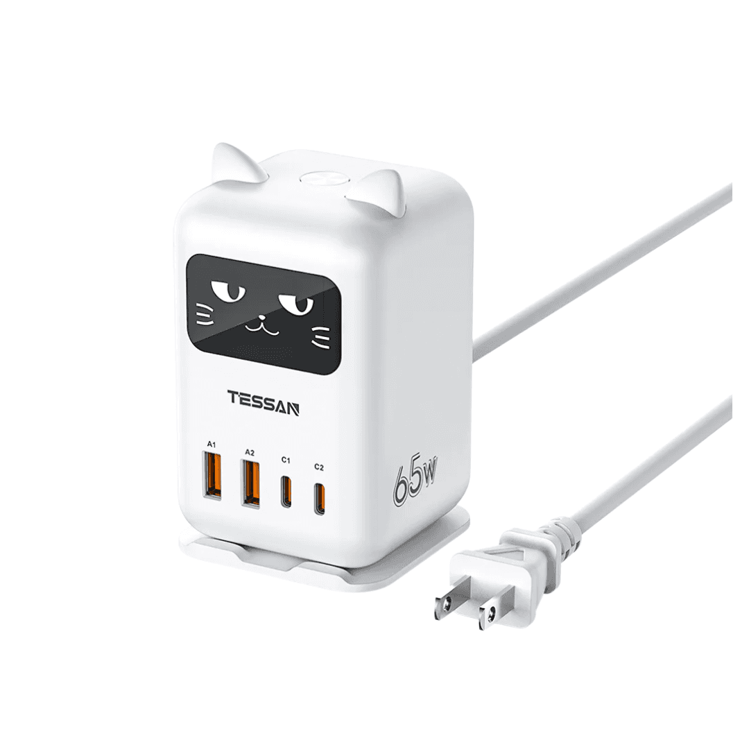 TESSAN 65W Flash Cat Charging Station 4-Port Fast GaN Charger Block for Phone Laptop Multi Plug Adapter