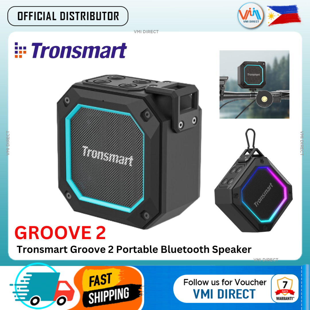 Tronsmart Groove 2 Portable Bluetooth Speaker 5.3 Wireless Stereo Speaker, IPX7 Waterproof, Superior Bass, LED Light, Mini Speaker for Motorcycle Bathroom Indoor and Outdoor Event- VMI Direct