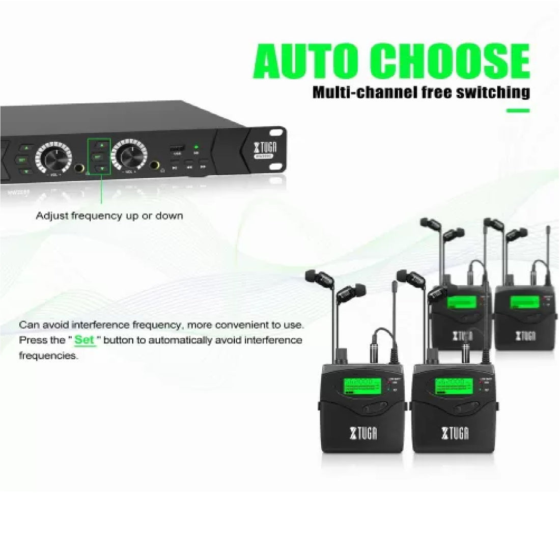 XTUGA RW2090 UHF Wireless In Ear Monitor System SR2050 Type 2 Channel Transmitter With 4 Bodypack