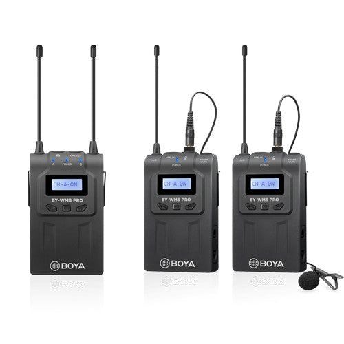 Boya BY-WM8 Pro K2 UHF Dual Channel wireless Lapel Receiver with Two Lavalier Microphone Transmitter
