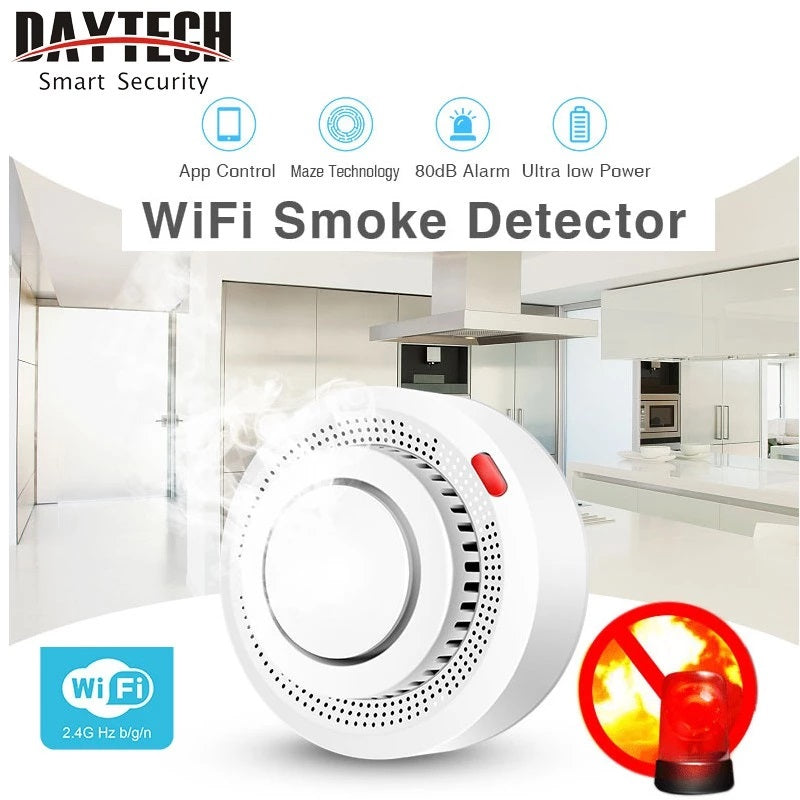 Daytech SM11 Wifi Smoke Detector Photoelectric Smoke Sensor Fire Alarm 80dB Tuya App for Home Mall