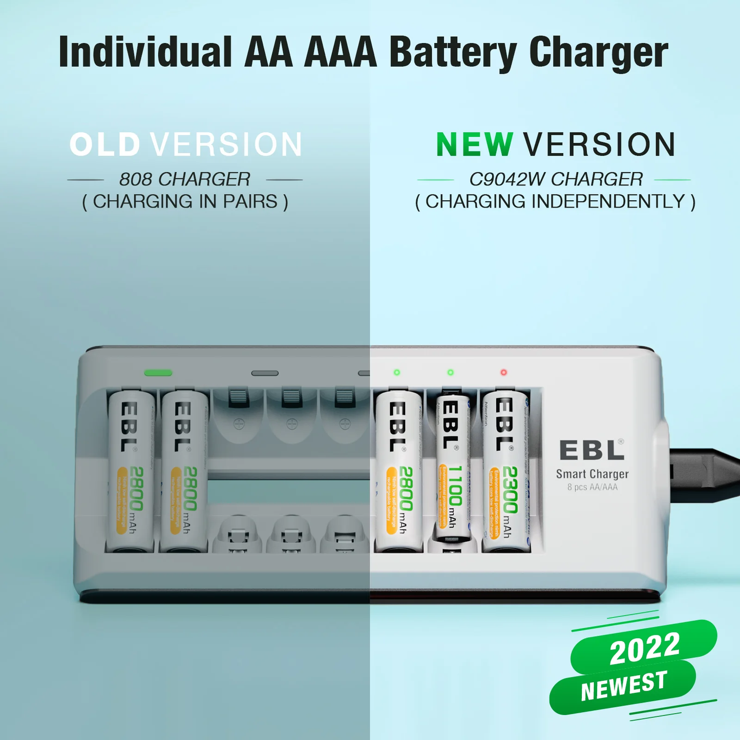 EBL LN-6499 808 8 Bay Smart Battery Charger for Rechargeable AA AAA Battery Fast Charging Slots VMI