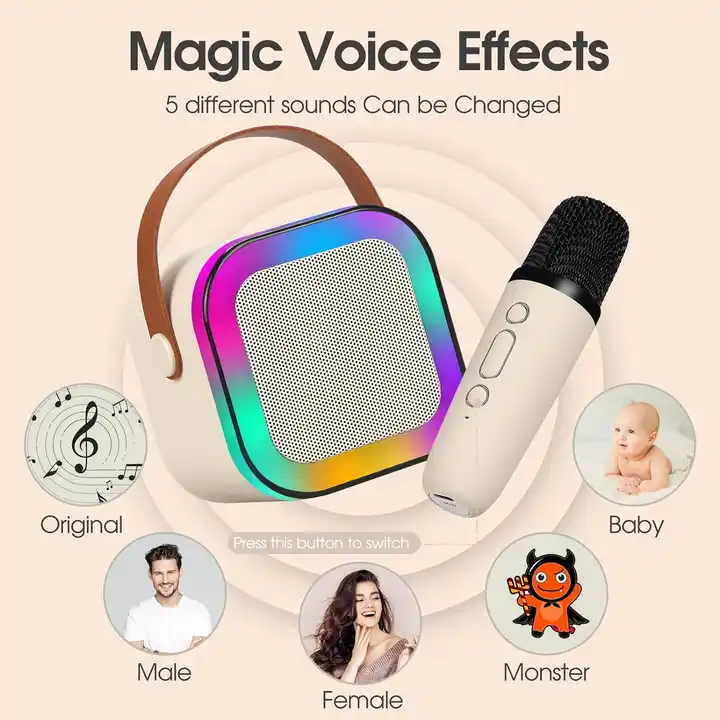 K12 Single and Dual Microphone Bluetooth Speaker Wireless Professional 3D Sound High-end Audio with LED Light 3800mAh Aesthetic Colors Mini Speaker w/ Mic For Indoor and Outdoor KTV, Karaoke, Family or Couple Bonding, Games and Entertainment -  VMI Direct