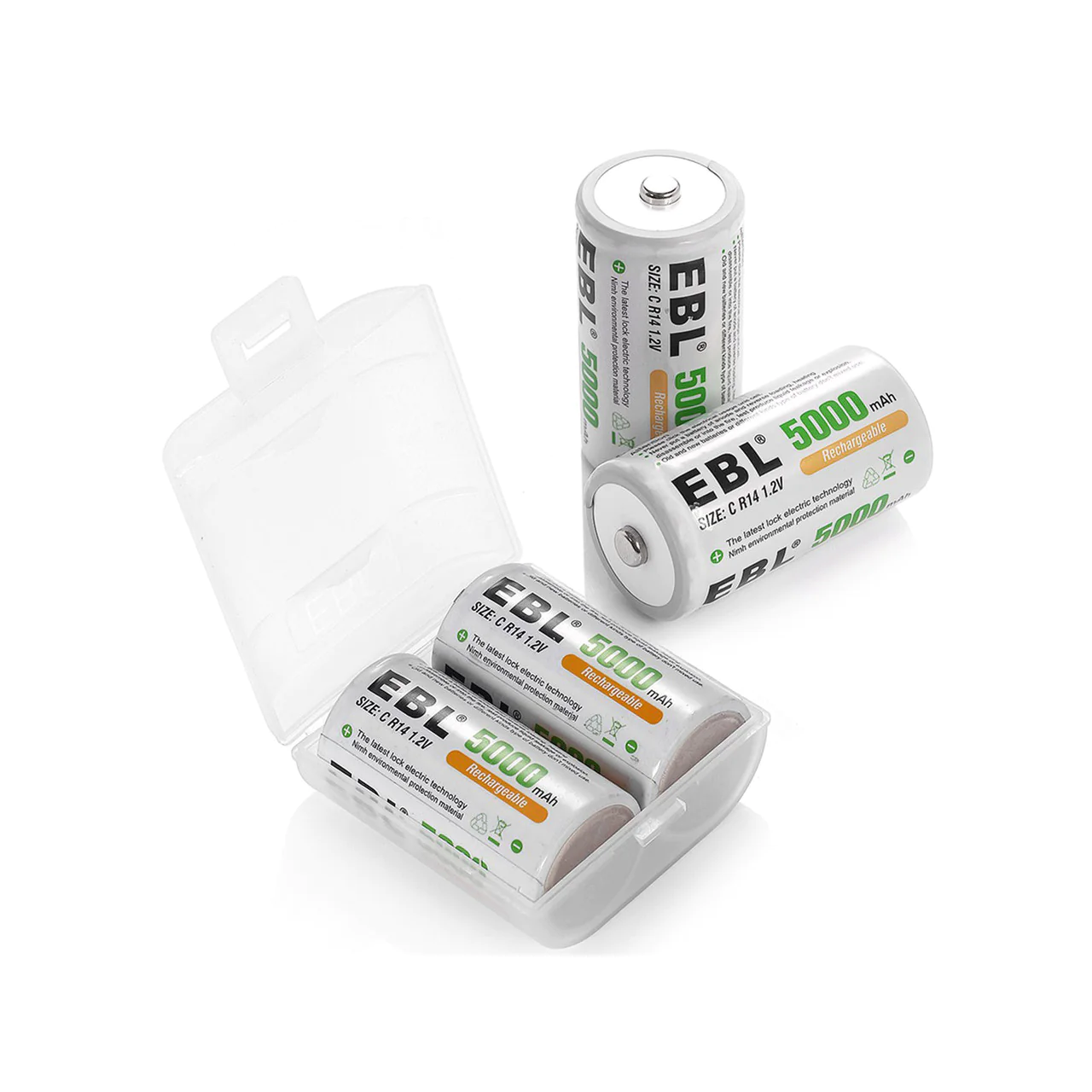 EBL LN-8151 1.2V C Cell 5000mAh Rechargeable NiMH Battery Pack of 2 with Included Storage Case - VMI