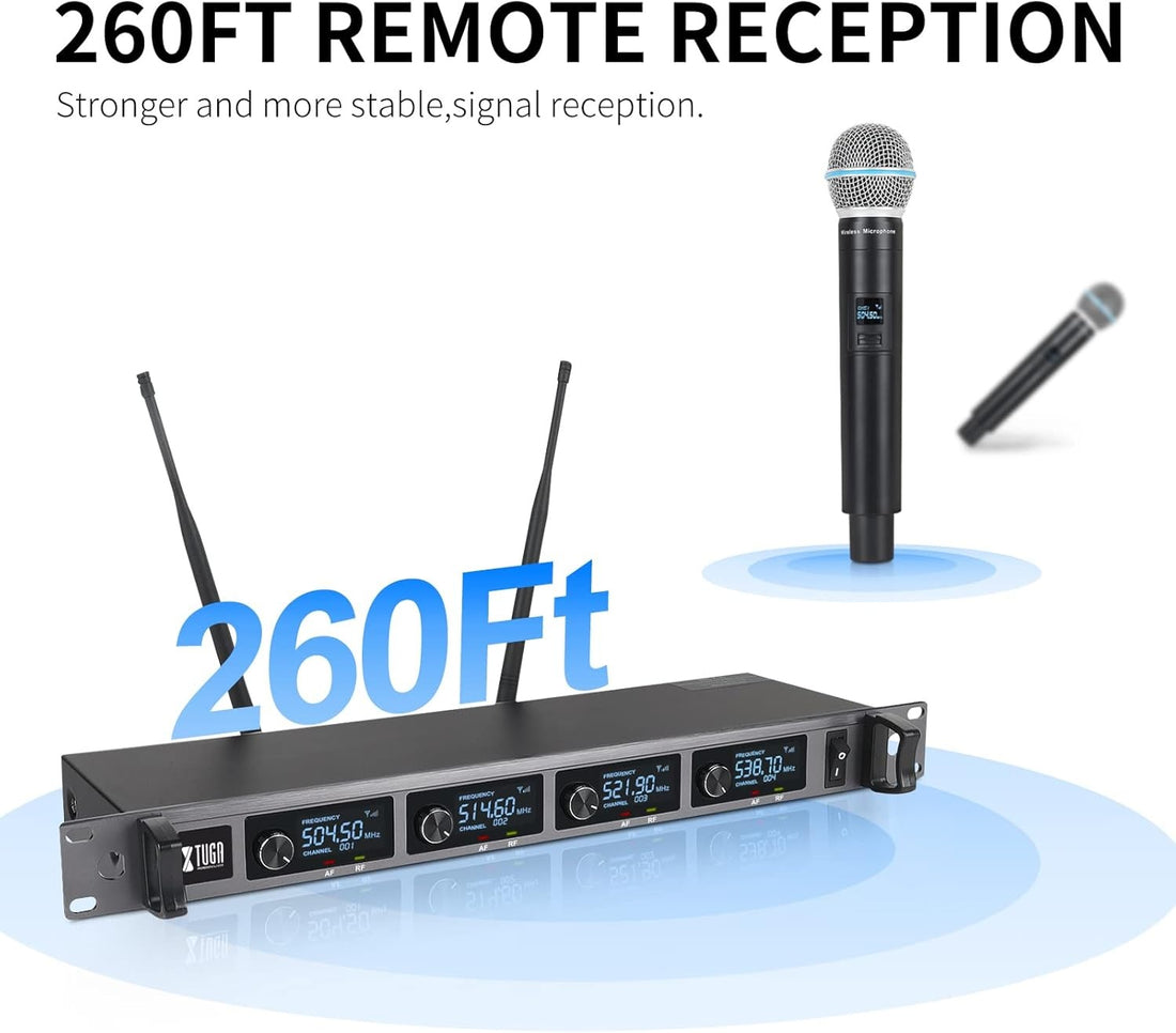 XTUGA A140 Professional Level UHF Microphone System with 4 Handheld Microphones