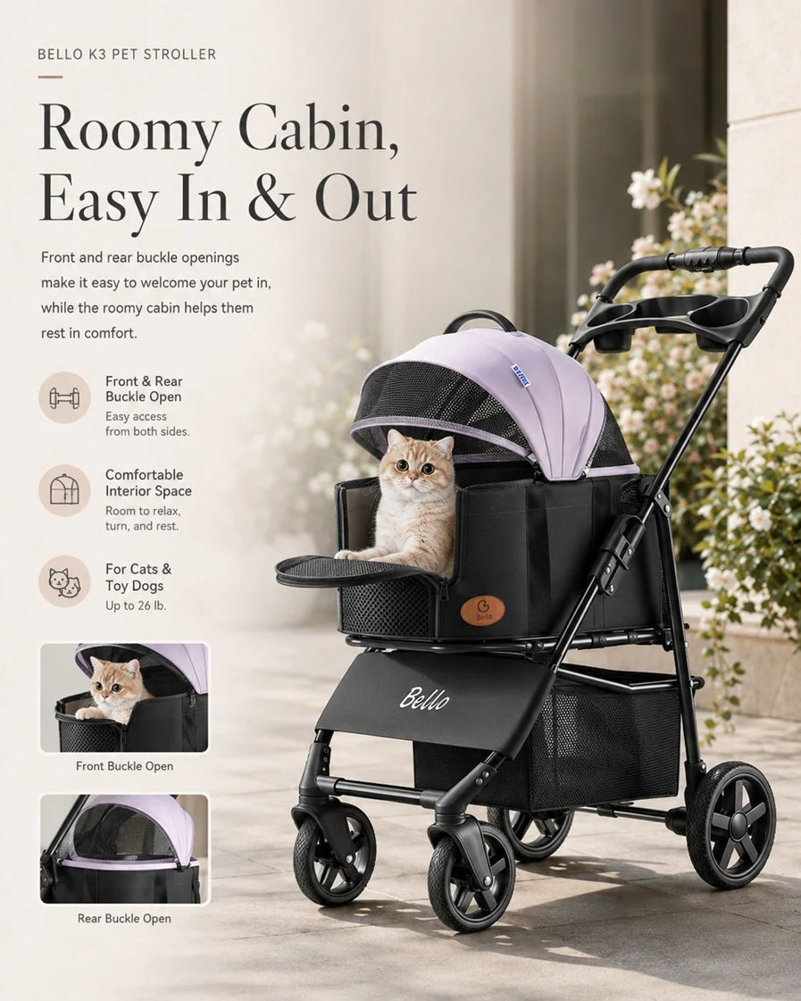 Bello SP02FD Detachable Portable Pet Stroller Dog Cat Cart Foldable Carrier Cage Trolley VMI Direct