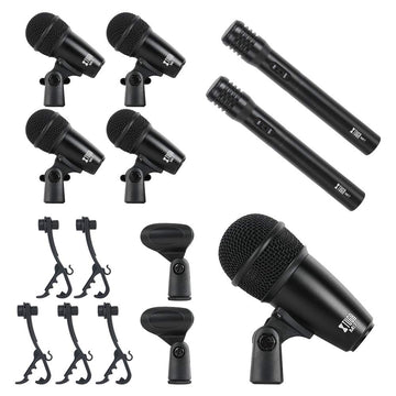 XTUGA New DI7 Dynamic Drum Mic Kit Kick Bass Tom/Snare & Cymbals Microphone Set Use for Drums Vocal Other Instrument Complete with Thread Clip Inserts Mic Holder Use for stage of concert Studio Radio and Television stations Live