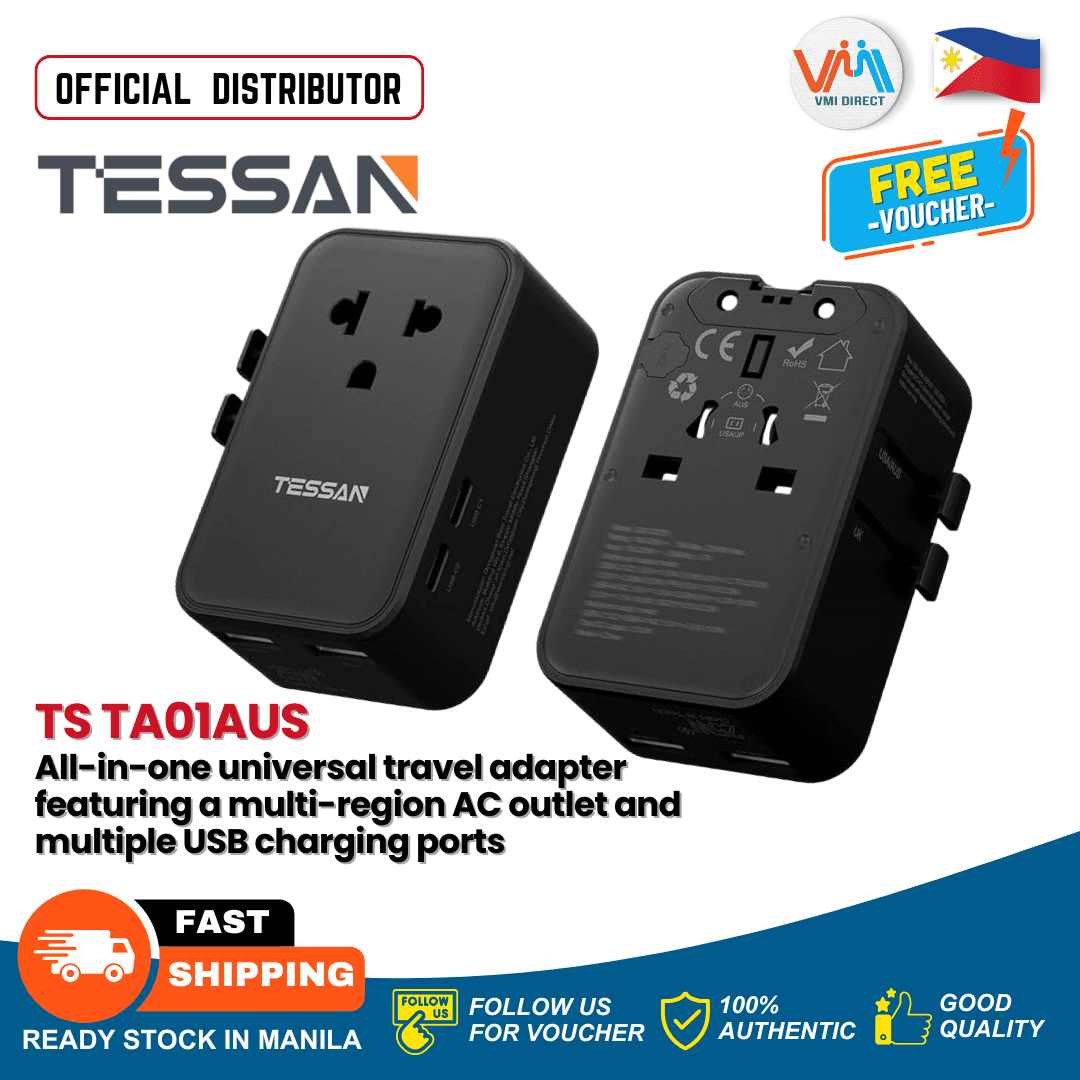 TESSAN TA01AUS Universal Travel Adapter Plug Charger with 4 USB Ports, Worldwide International Power Converter for EU/UK/AU/US Outlets – Compact Portable Design – Black