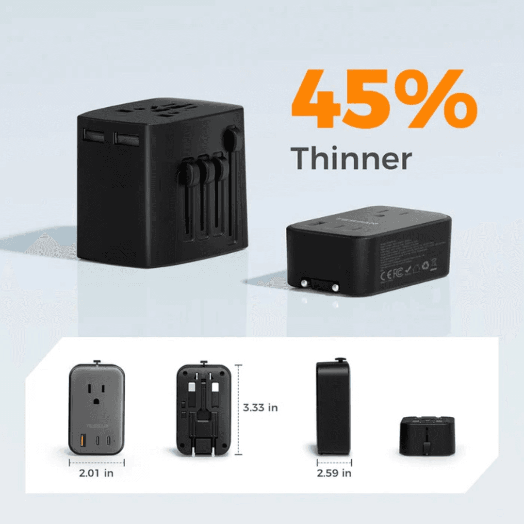 TESSAN TA01AUS Universal Travel Adapter Plug Charger with 4 USB Ports, Worldwide International Power Converter for EU/UK/AU/US Outlets – Compact Portable Design – Black