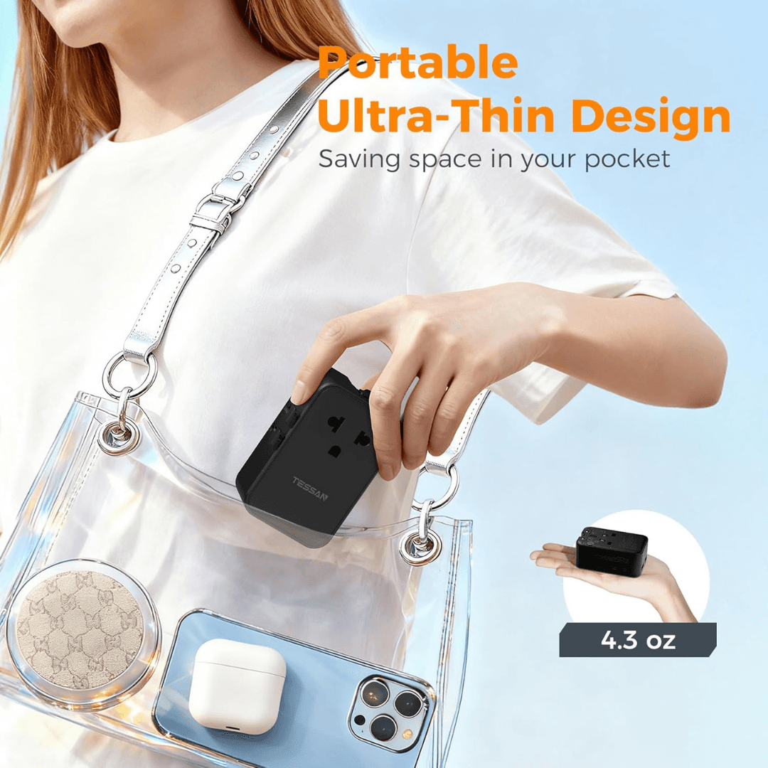 TESSAN TA01AUS Universal Travel Adapter Plug Charger with 4 USB Ports, Worldwide International Power Converter for EU/UK/AU/US Outlets – Compact Portable Design – Black