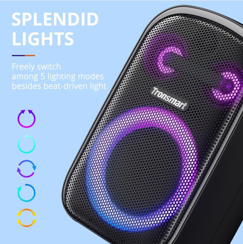 Tronsmart Halo 100 Portable Party Speaker 3-Way Sound System Splendid Lighting Effects Ultra Portable with Handle 18 Hours of Playtime Stereo Pairing Personalize Audio Effects via App Dual Audio Modes Party Speaker 60W Strong Power IPX6 Waterproof - VMI