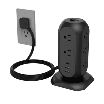 TESSAN TPS01AUS Surge Protector Power Tower Strip 6FT Ultra-thin Flat Plug Universal Compatibility Travel-friendly Surge Protection