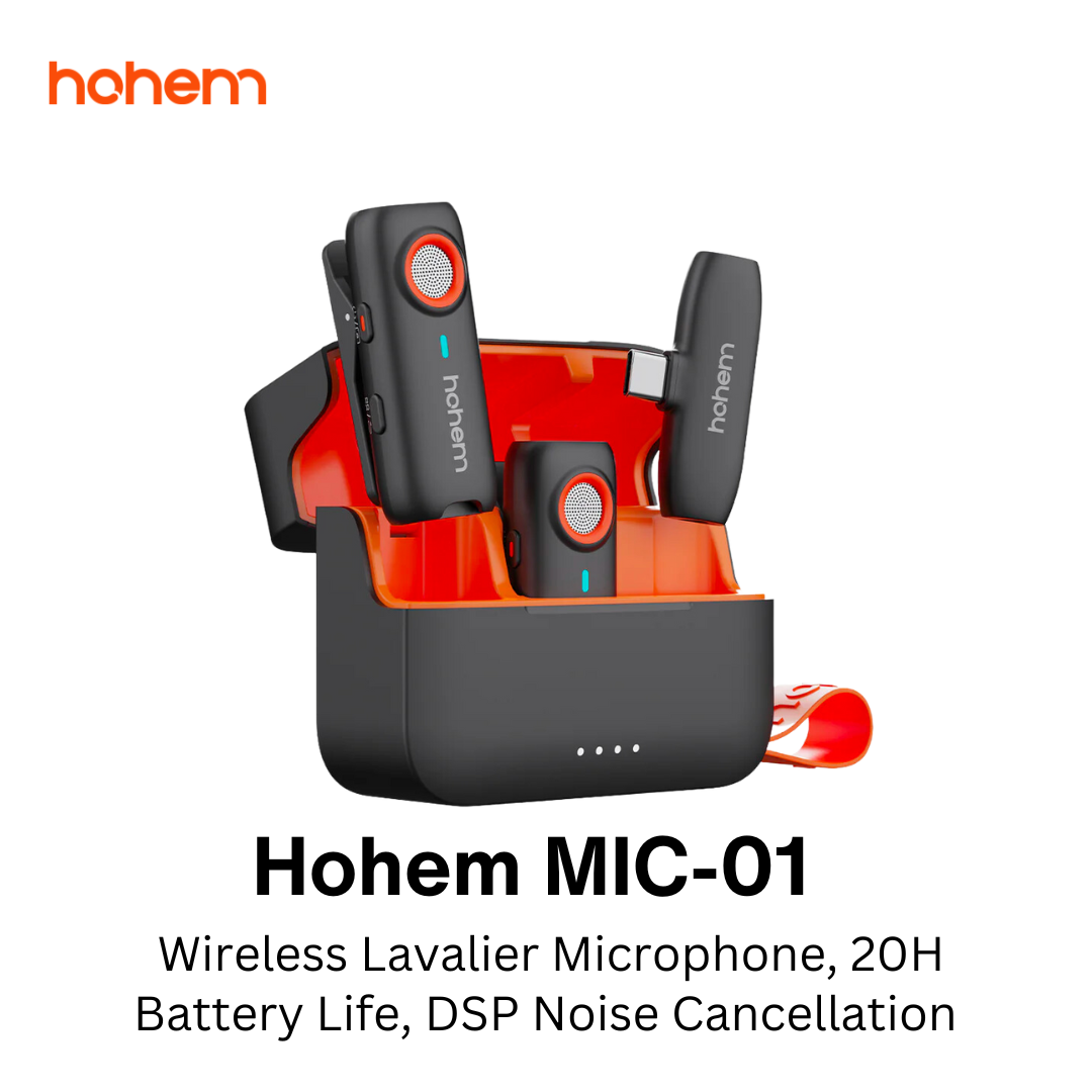 Hohem MIC-01 wireless Lavalier Microphone, 3 Level Noise Canceling Recording, 20 hrs battery life VMI Direct