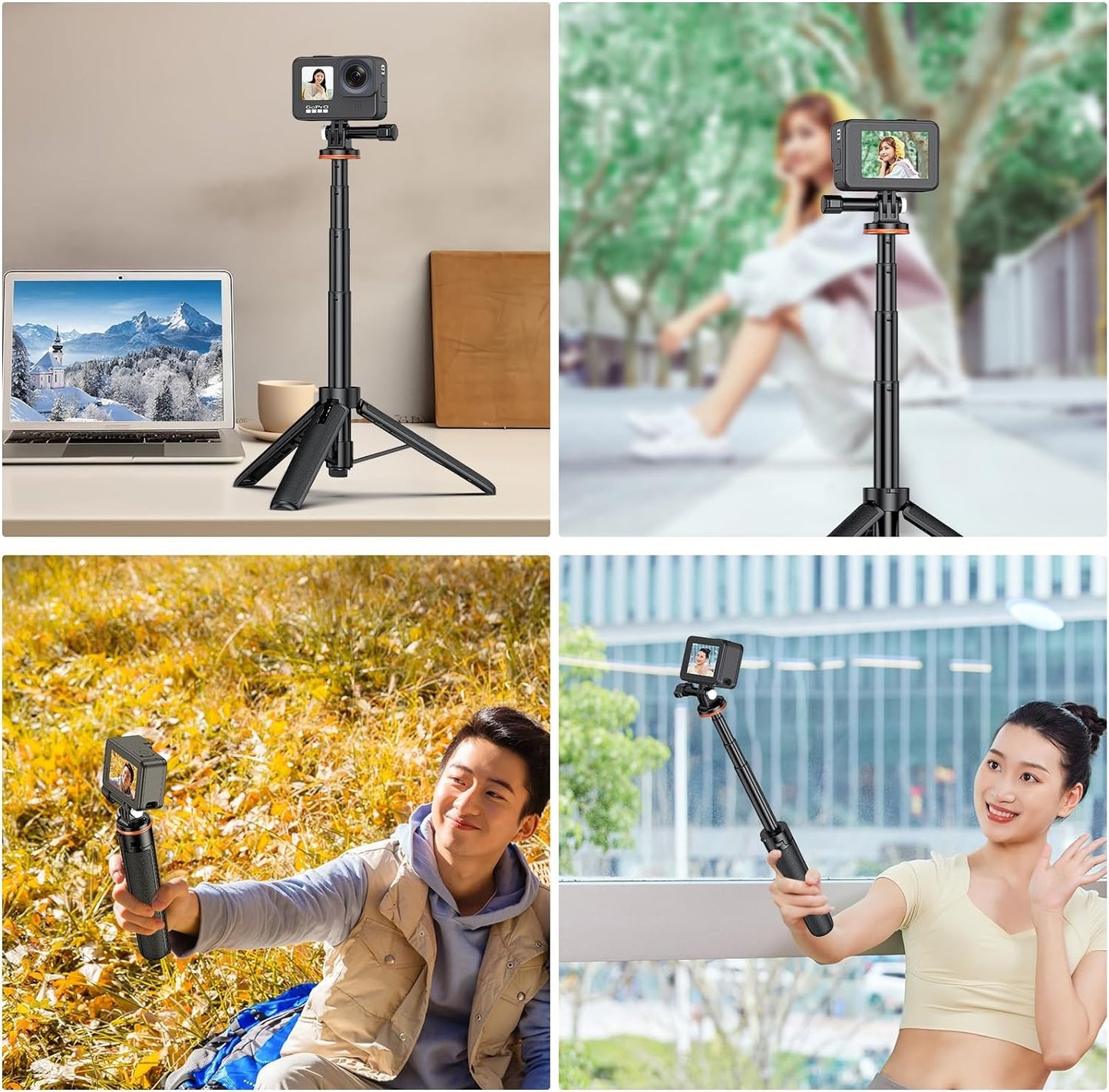 Multifunction MT41 2in1 Adjustable Mini Tripod with 4 Sections Extendable Function and Cold Shoe Mount Design Perfect for Livestream Vlogging and Video Shooting Handheld Small Camera Tripod for iPhone Android DSLR GoPro Webcam Compact iPhone VMI Direct